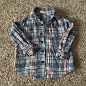 Crazy 8 Girls blue Flannel Plaid Long Sleeve Button Up shirt size 4